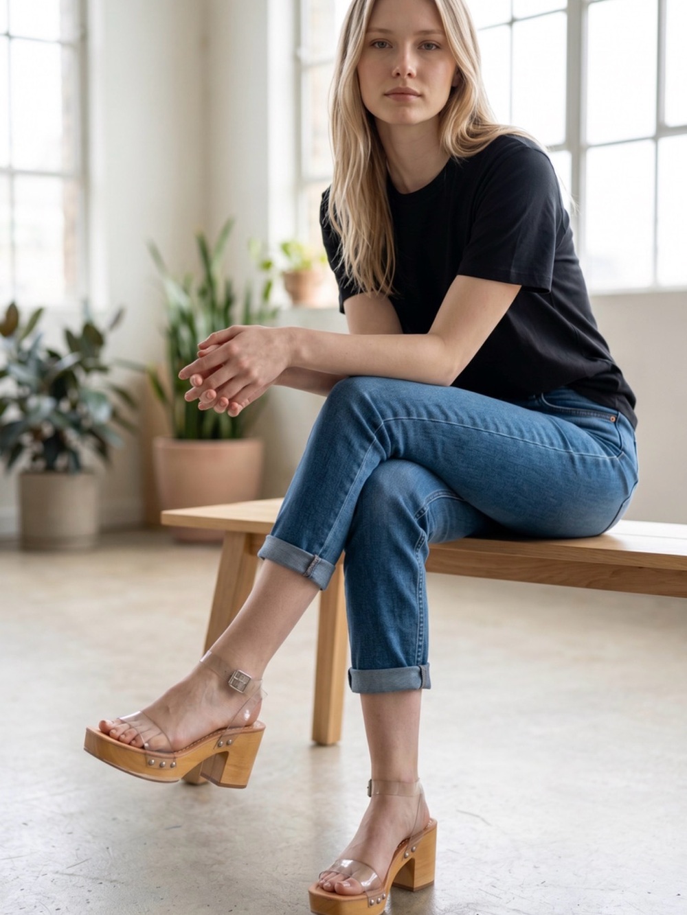 Madden Girl Clear-Strap Tan Footbed Sandals